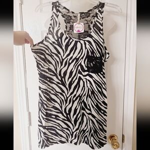 DNA Couture Zebra print tank top with a lace back Size Large. NWT